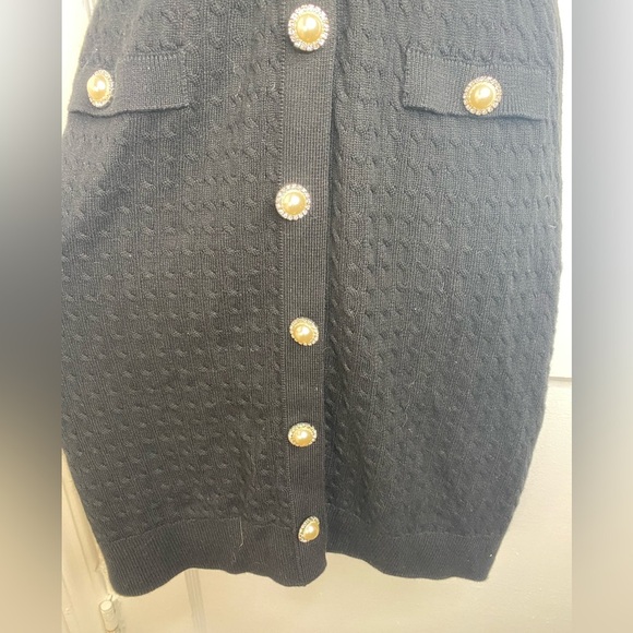 LOVERS + FRIENDS Bella Black Pearl Diamond like Button-Down Mini Sweater Dress - Picture 11 of 13